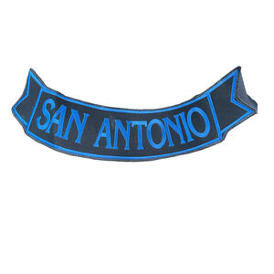 San Antonio Bottom Rocker Biker Patch Black Blue Twill Motorcycle Vest Cut